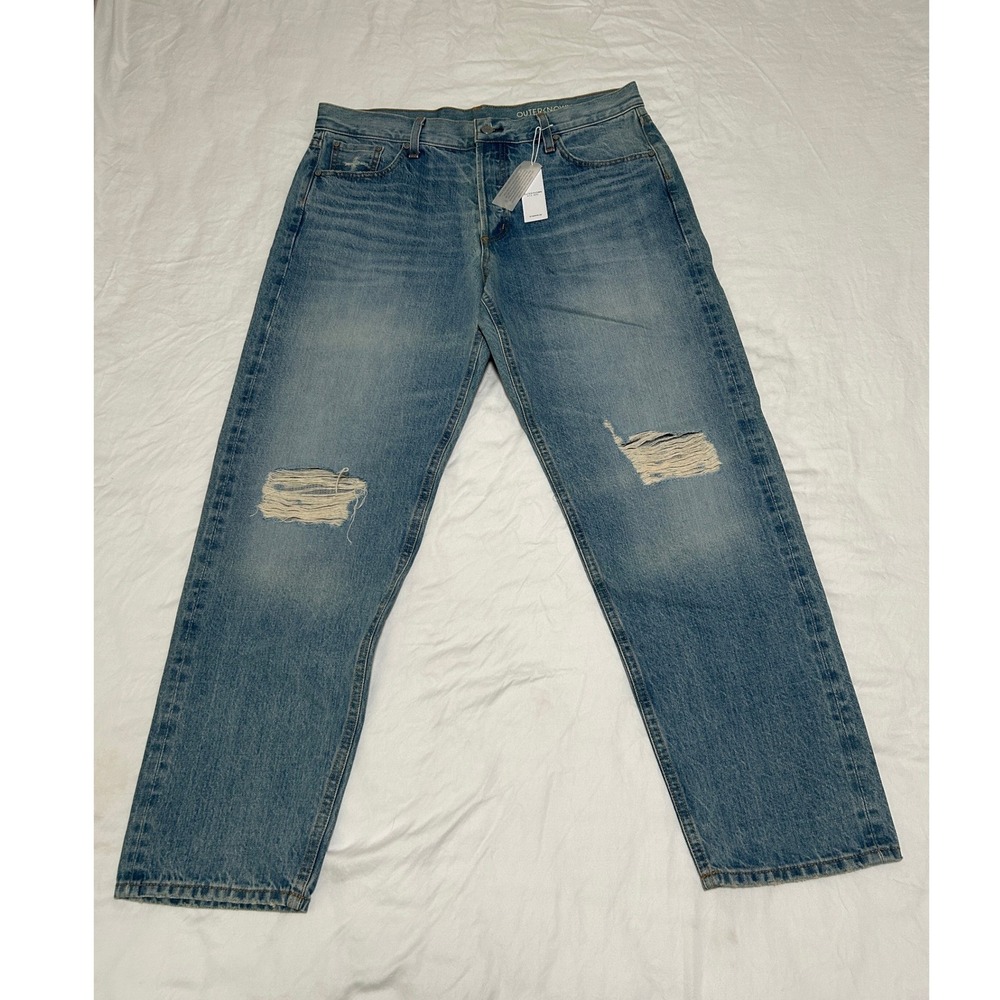 OUTERKNOWN Mens Jeans Straight Leg Blue Distressed Button Fly Size 31
